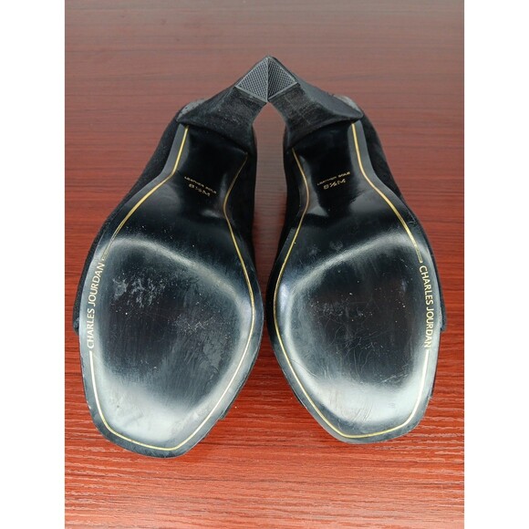 Charles Jourdan Paris Open-Toed Booties Heels Size 8.5 Black Suede EUC - Picture 6 of 9